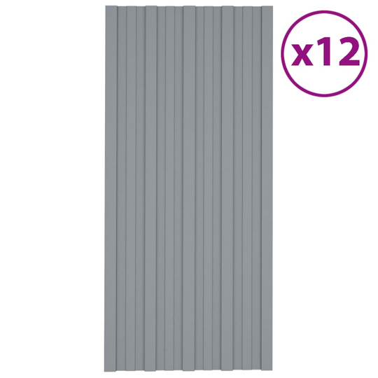 vidaXL Kattopaneeli 12 kpl galvanoitu teräs hopea 100x45 cm