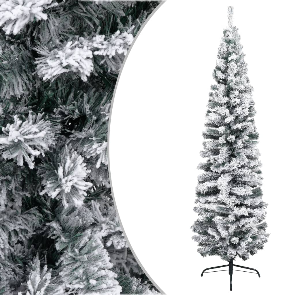 vidaXL Kapea tekojoulukuusi lumihuurteella vihreä 240 cm PVC