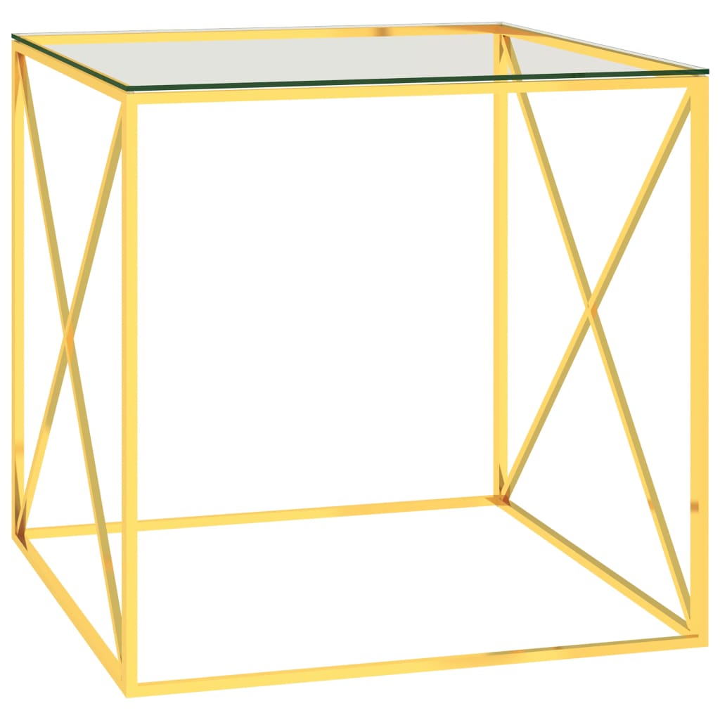 vidaXL Sohvapöytä kulta 55x55x55 cm ruostumaton teräs ja lasi