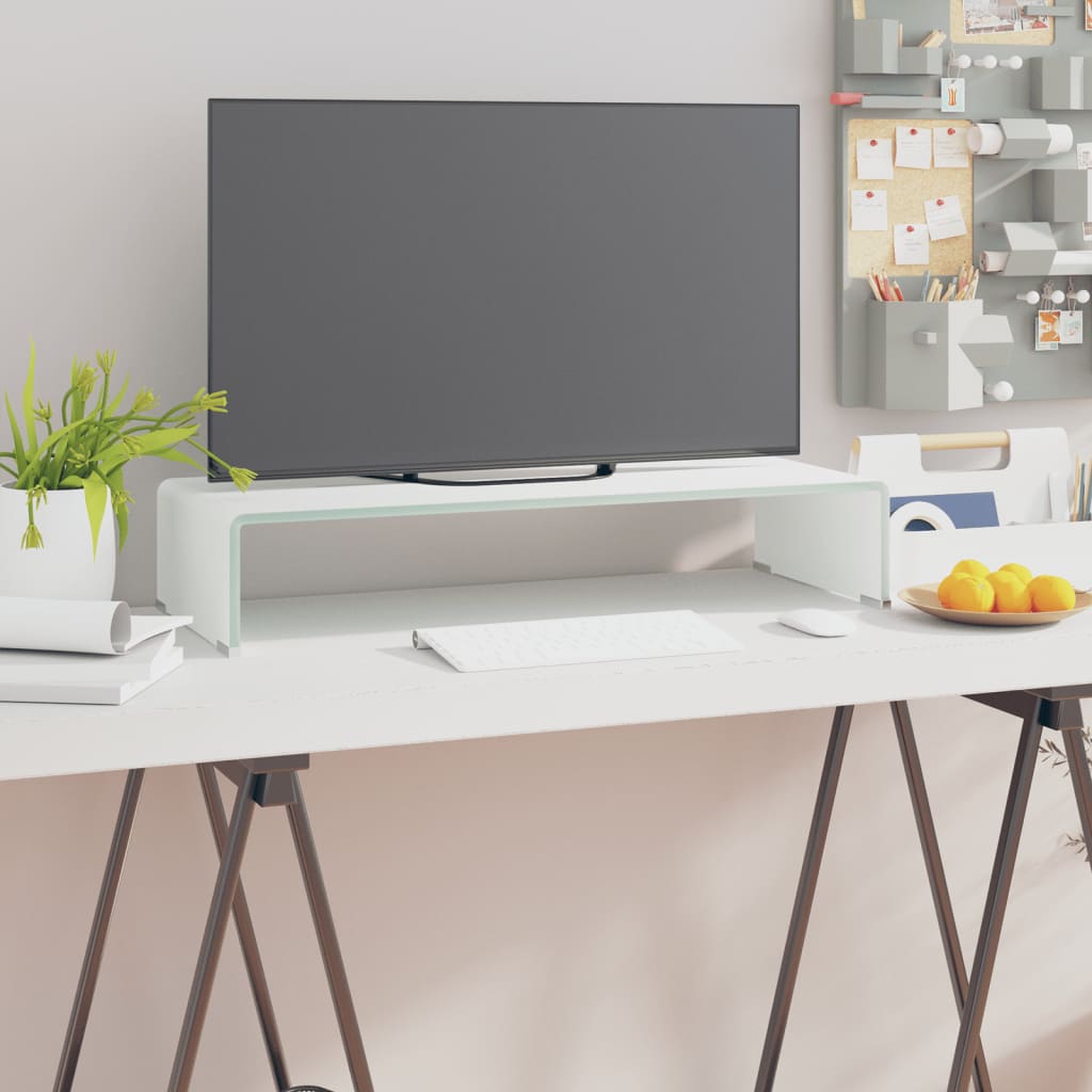 vidaXL TV-taso/Näyttöteline Valkoinen lasi 70x30x13 cm