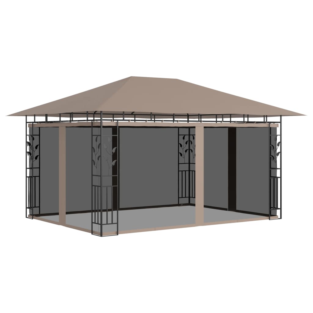 vidaXL Huvimaja hyttysverkolla 4x3x2,73 m harmaanruskea 180 g/m²