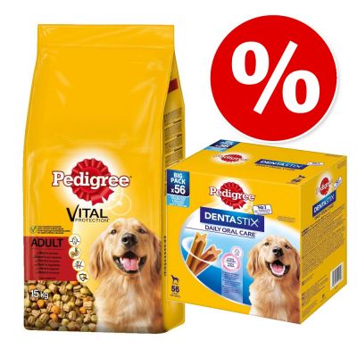 15 kg Pedigree-koiranruoka + 56 x Pedigree Dentastix L erikoishintaan! - 15 kg Junior Medium Chicken & Rice
