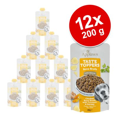 Applaws Taste Toppers Pouch -säästöpakkaus 12 x 200 ml - kananluuliemi kurkumalla & persiljalla