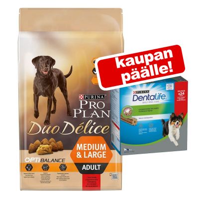 10 kg PURINA PRO PLAN Duo Délice + 24 tikkua Dentalife-hammashoitoherkkuja kaupan päälle! - Chicken & Rice