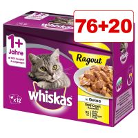 96 x 85g/100 g Whiskas Pouches: 76 + 20 kaupan päälle! - Adult 1+ Creamy Soup klassikkolajitelma (96 x 85 g)