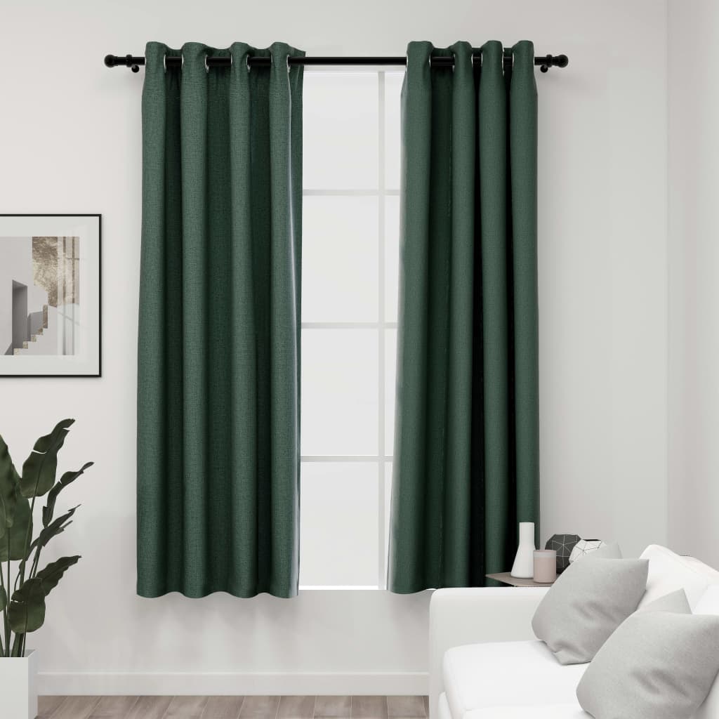 vidaXL Pellavamaiset pimennysverhot renkailla 2 kpl vihreä 140x175 cm
