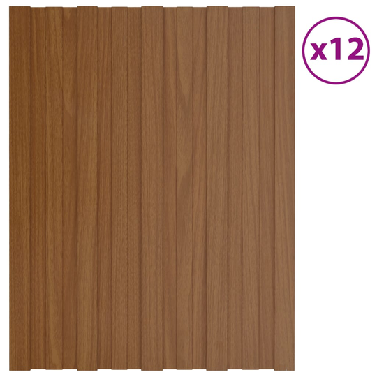 vidaXL Kattopaneeli 12 kpl galvanoitu teräs ruskea 60x45 cm