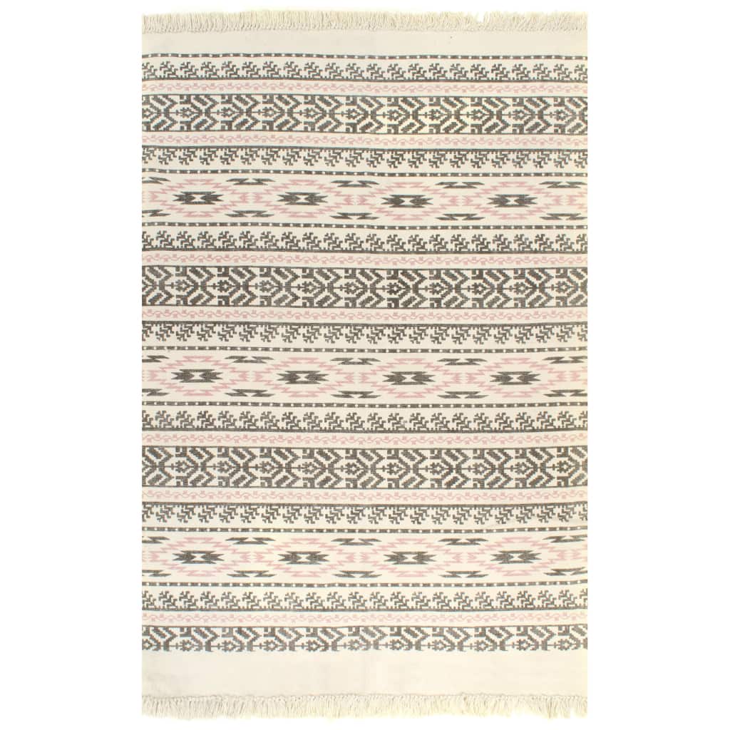vidaXL Kelim matto puuvilla 120x180 cm kuviolla harmaa/pinkki