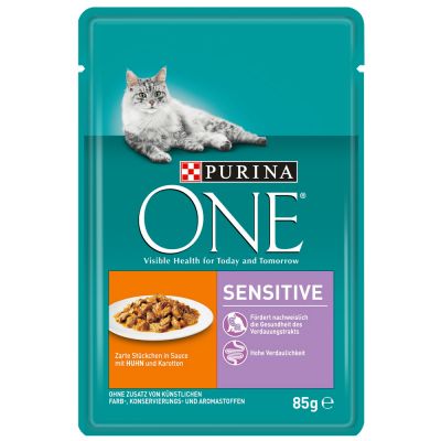 Purina One Sensitive - 12 x 85 g kana & porkkana