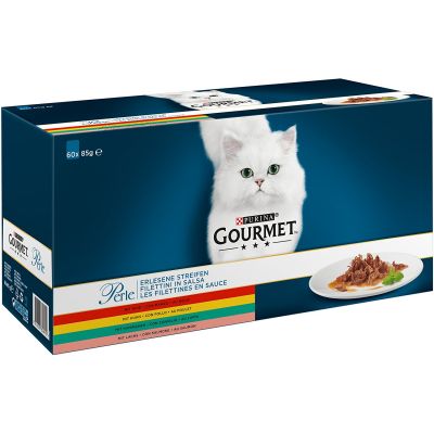 Gourmet Perle -lajitelma 60 x 85 g - kana + nauta + lohi + kani