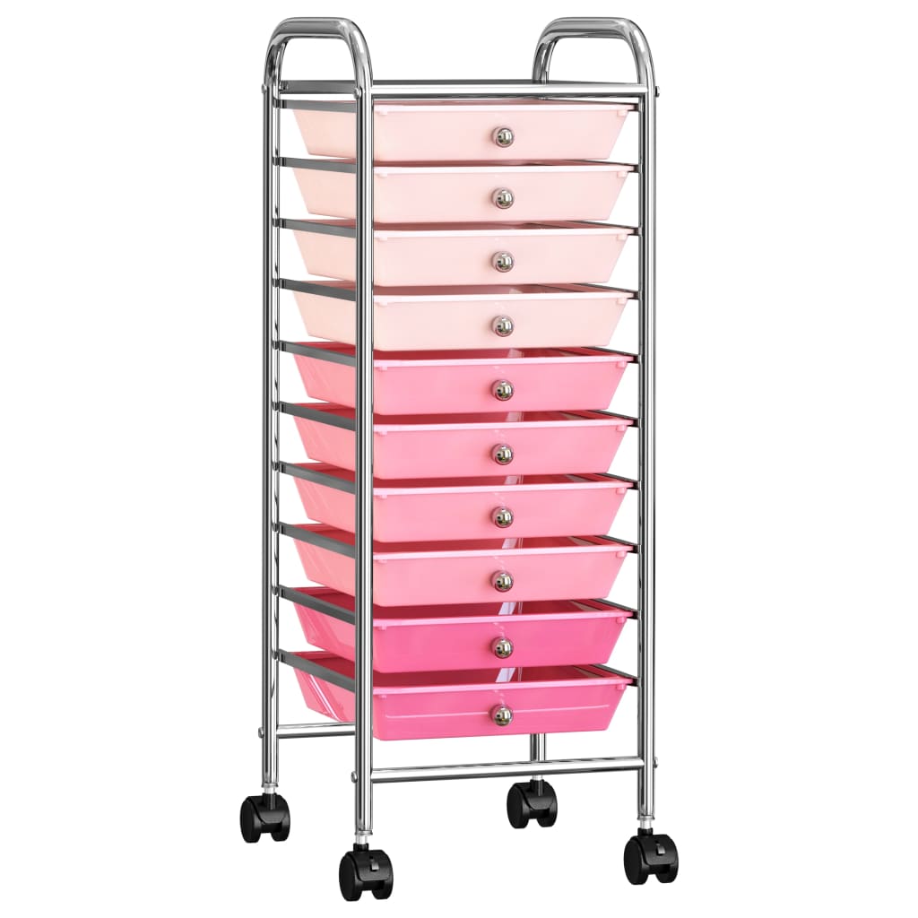 vidaXL 10 laatikon liikkuva säilytysvaunu ombre pinkki muovi