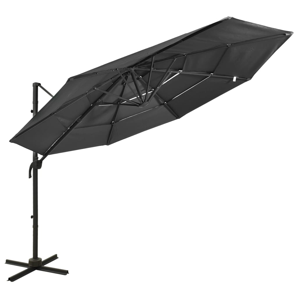 vidaXL 4-tasoinen aurinkovarjo alumiinitanko antrasiitti 3x3 m