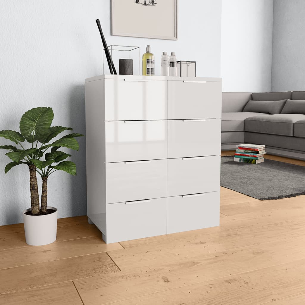 vidaXL Senkki korkeakiiltoinen valkoinen 60x35x76 cm lastulevy