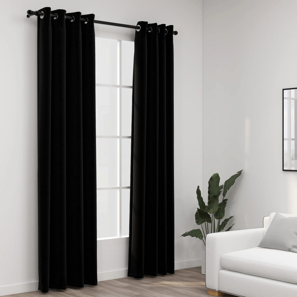 vidaXL Pellavamaiset pimennysverhot renkailla 2 kpl musta 140x245 cm