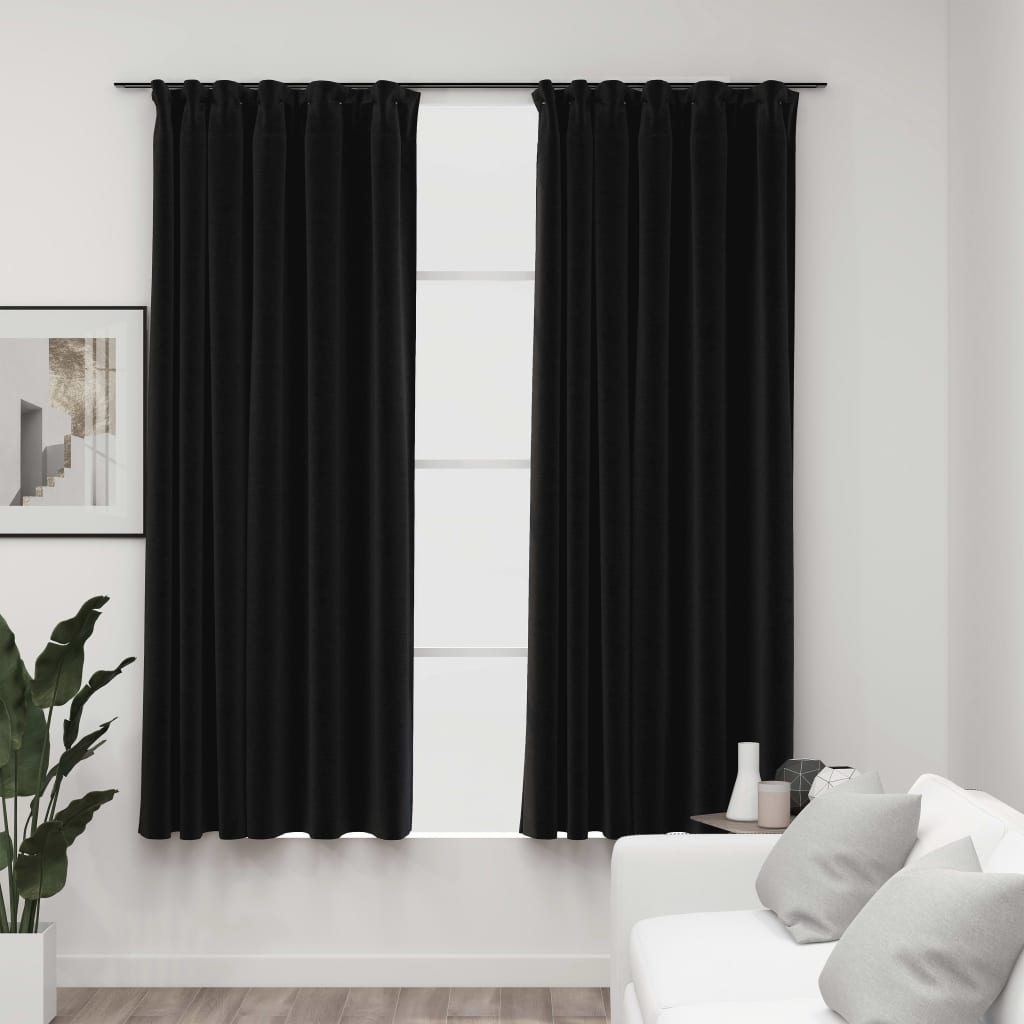 vidaXL Pellavamaiset pimennysverhot koukuilla 2 kpl antras. 140x175 cm
