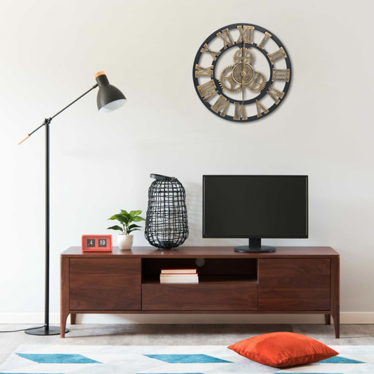 vidaXL Seinäkello kulta ja musta 45 cm MDF