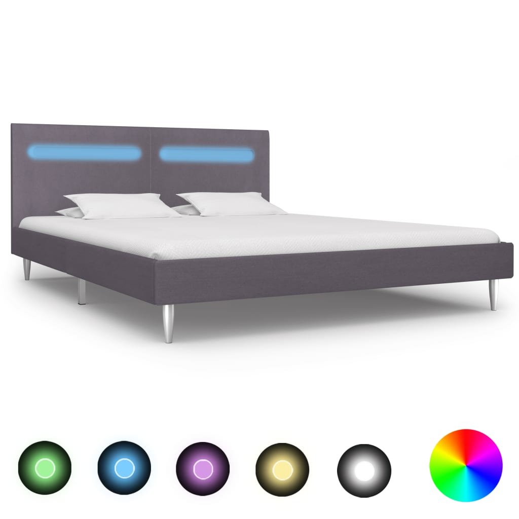 vidaXL Sängynrunko LED-valolla harmaa kangas 150x200 cm