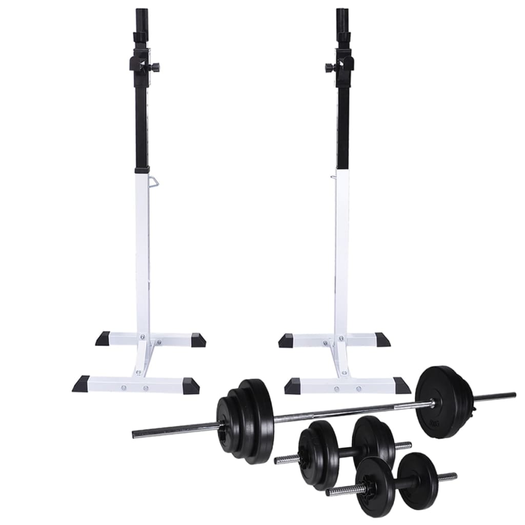vidaXL Kyykkyteline painotangolla + levy- ja käsipainosarja 30,5 kg