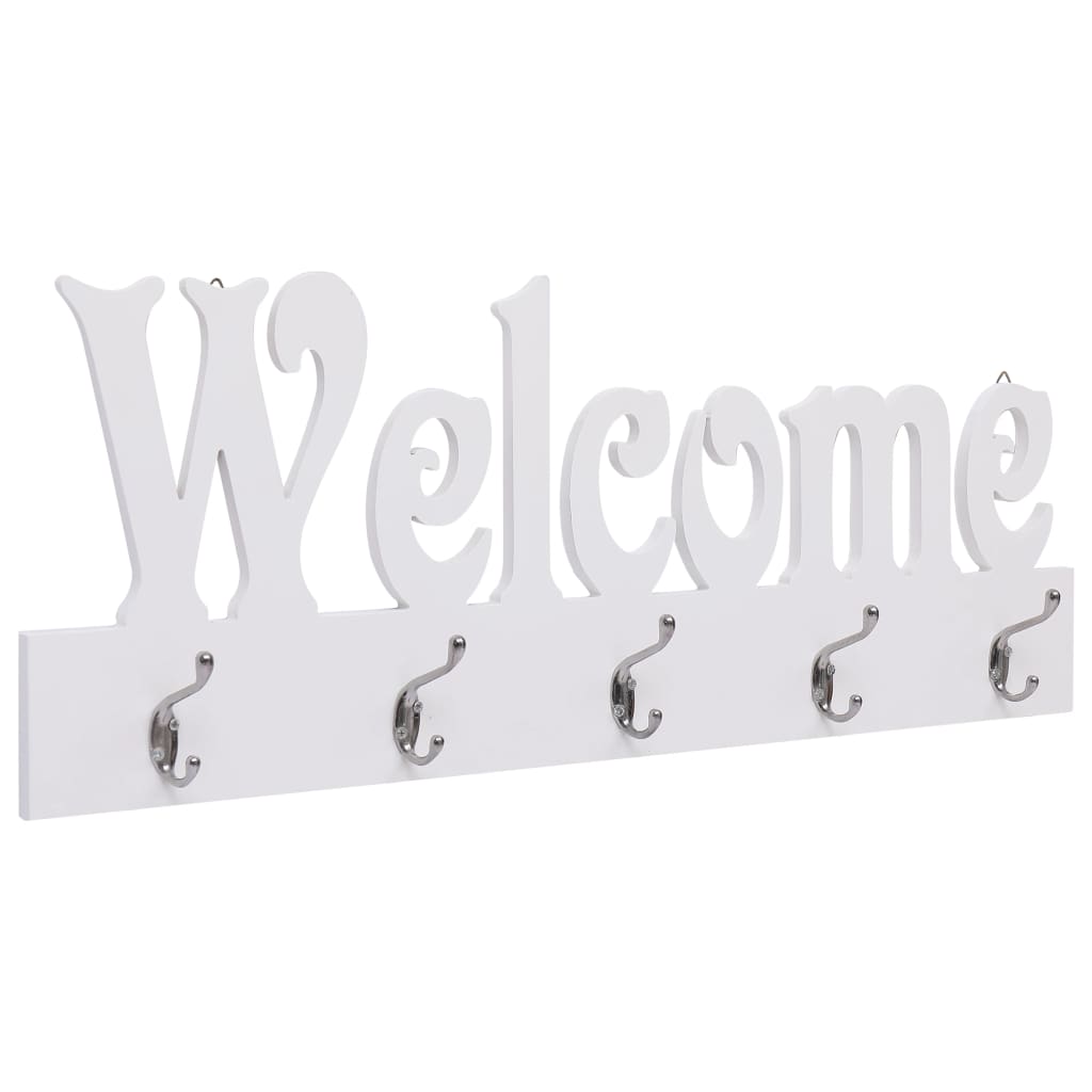 vidaXL Seinälle kiinnitettävä naulakko WELCOME valkoinen 74x29,5 cm