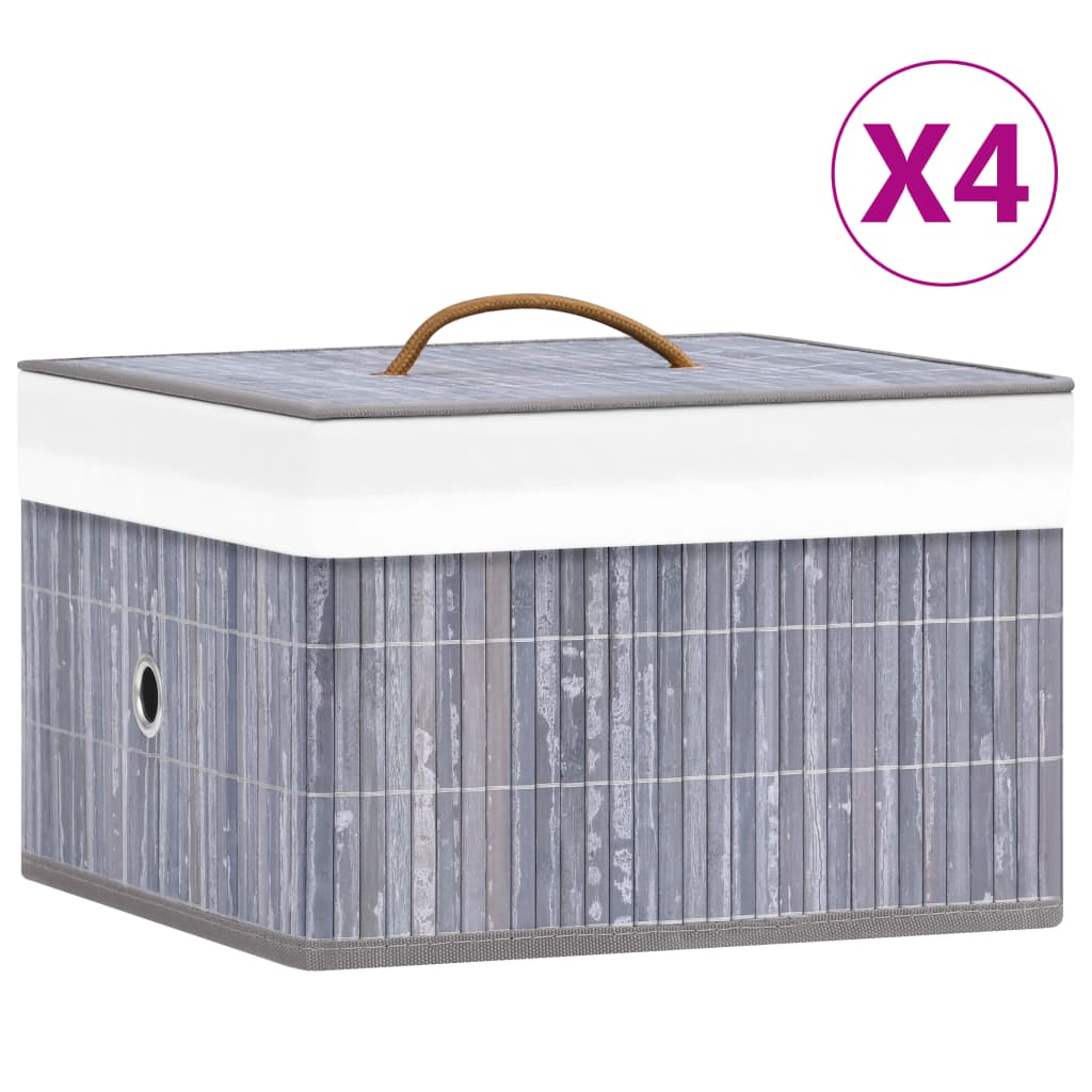 vidaXL Säilytyslaatikot bambu 4 kpl harmaa