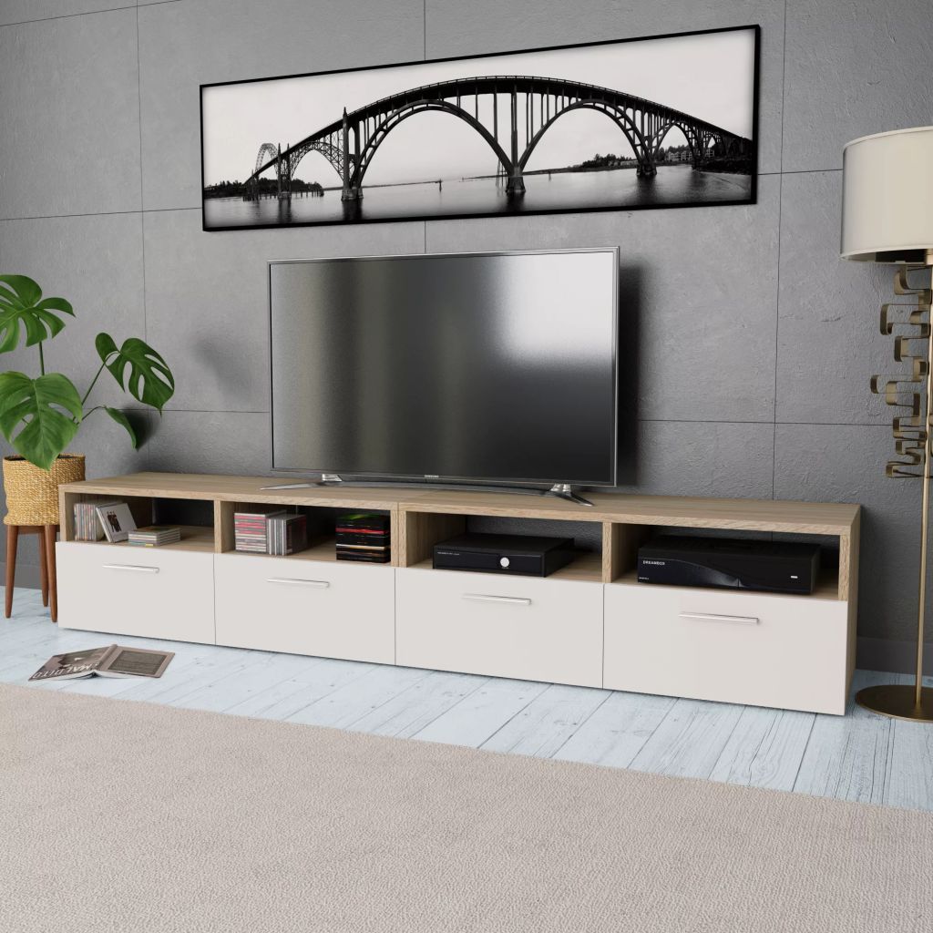 vidaXL TV-tasot 2 kpl lastulevy 95x35x36 cm tammi ja valkoinen