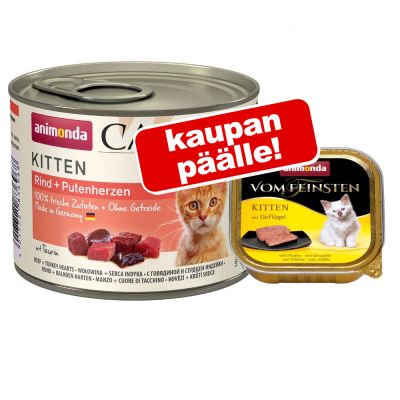 6 x 200 g Animonda Carny Kitten + 100 g Kitten siipikarja kaupan päälle! - nauta & kalkkunansydän