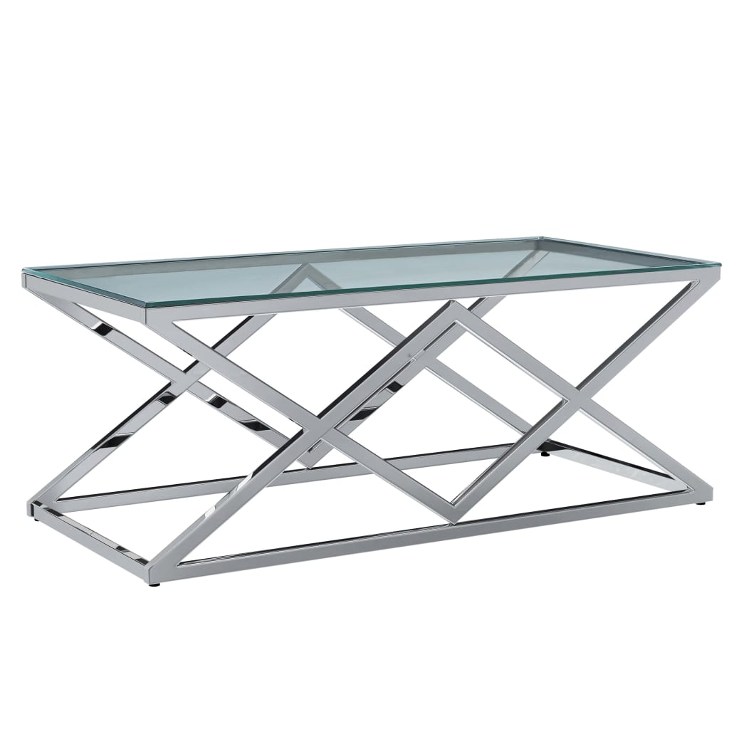 vidaXL Sohvapöytä läpinäkyvä 120x60x45 cm karkaistu lasi ja teräs