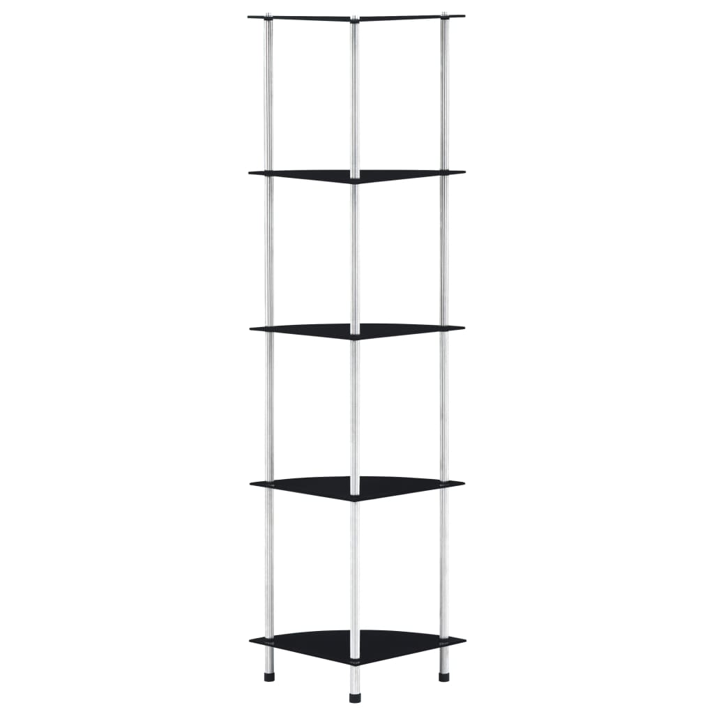 vidaXL 5-kerroksinen hylly musta 30x30x130 cm karkaistu lasi