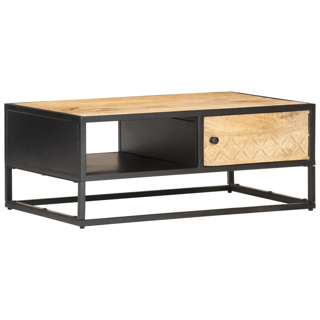 vidaXL Sohvapöytä kaiverretulla ovella 90x55x36 cm karkea mangopuu