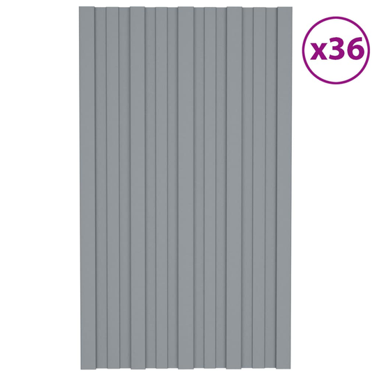 vidaXL Kattopaneeli 36 kpl galvanoitu teräs hopea 80x45 cm