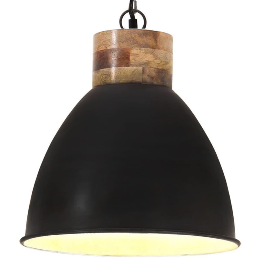 vidaXL Teollinen Riippuvalaisin musta rauta ja täysi puu 46 cm E27