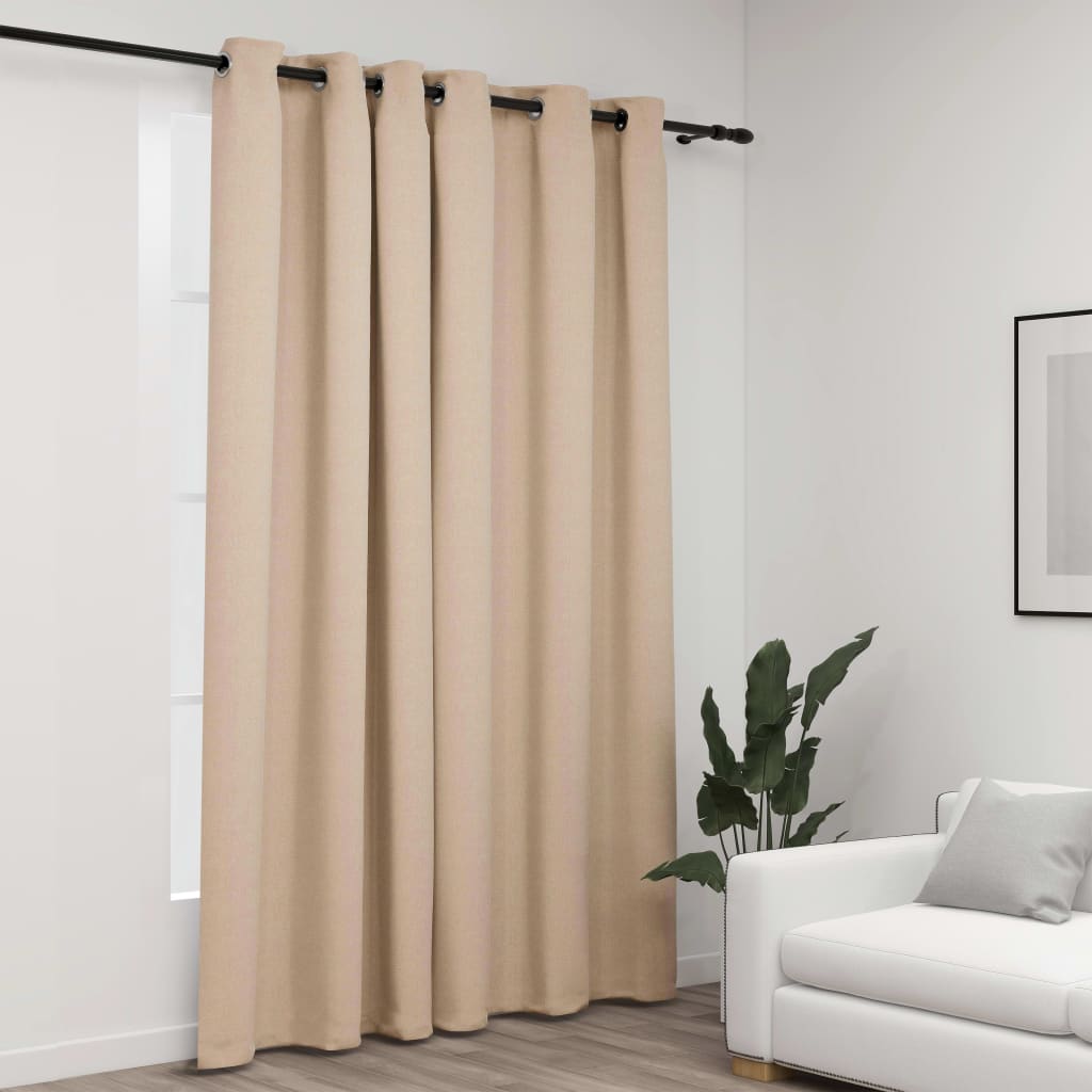 vidaXL Pellavamainen pimennysverho purjerenkailla beige 290x245 cm