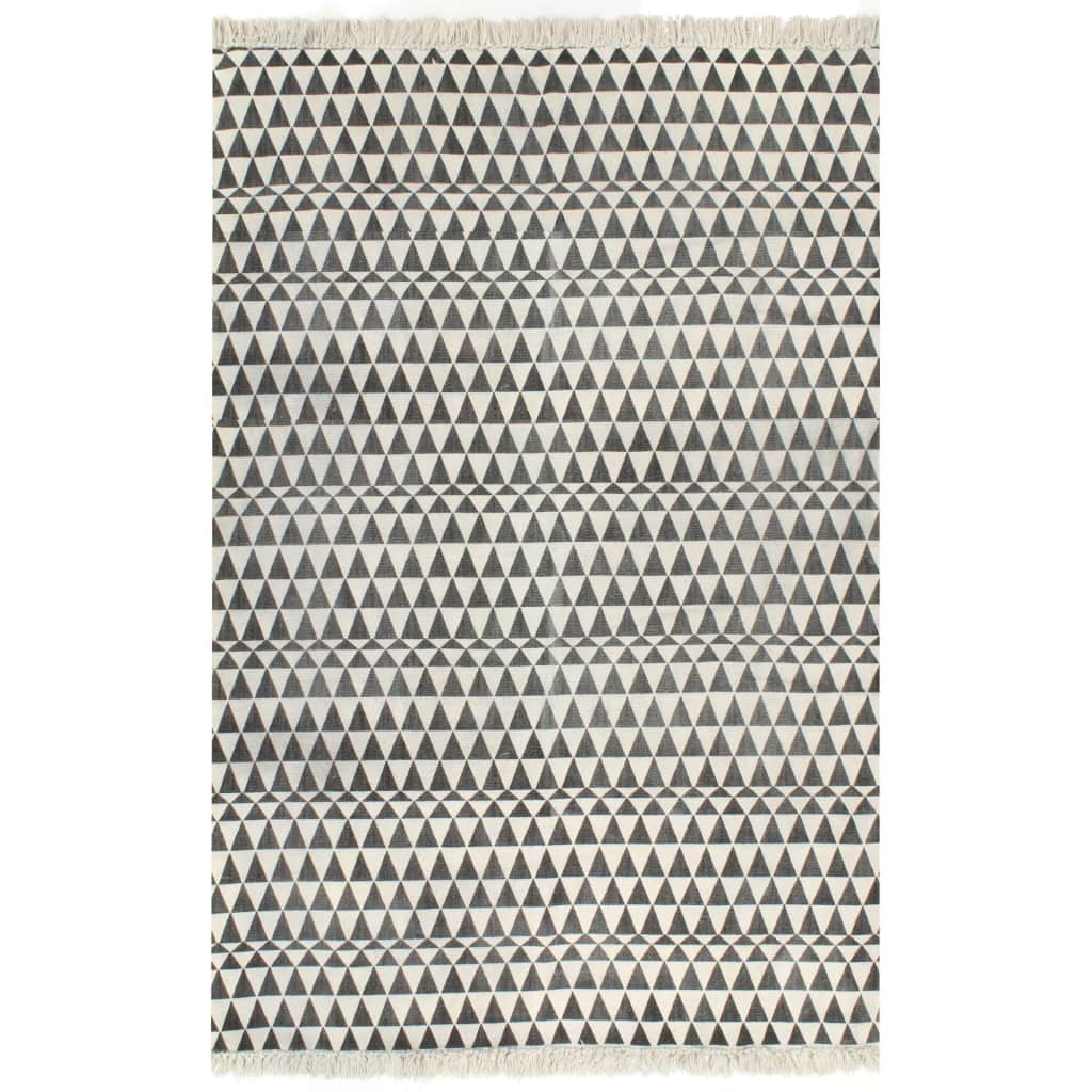 vidaXL Kelim matto puuvilla 160x230 cm kuviolla mustavalkoinen