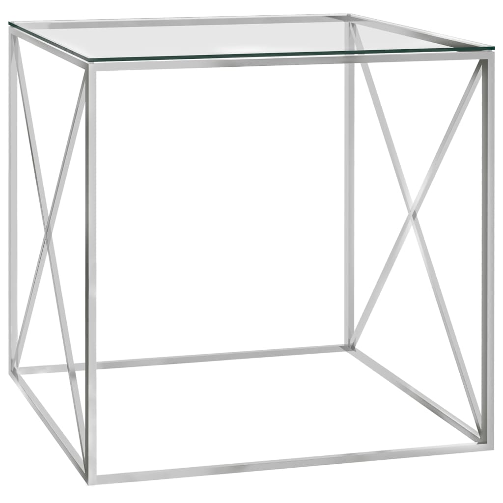 vidaXL Sohvapöytä hopea 55x55x55 cm ruostumaton teräs ja lasi