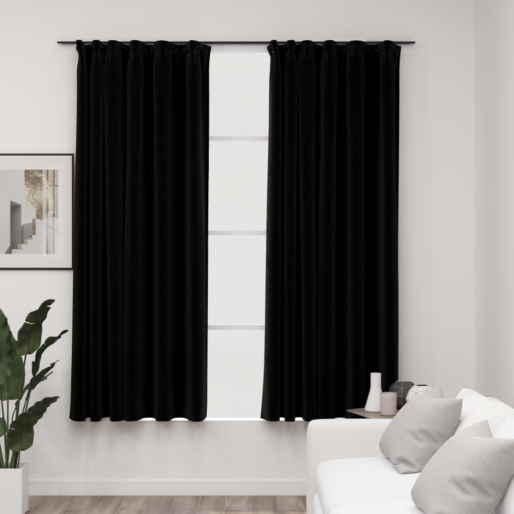 vidaXL Pellavamaiset pimennysverhot koukuilla 2 kpl musta 140x175 cm
