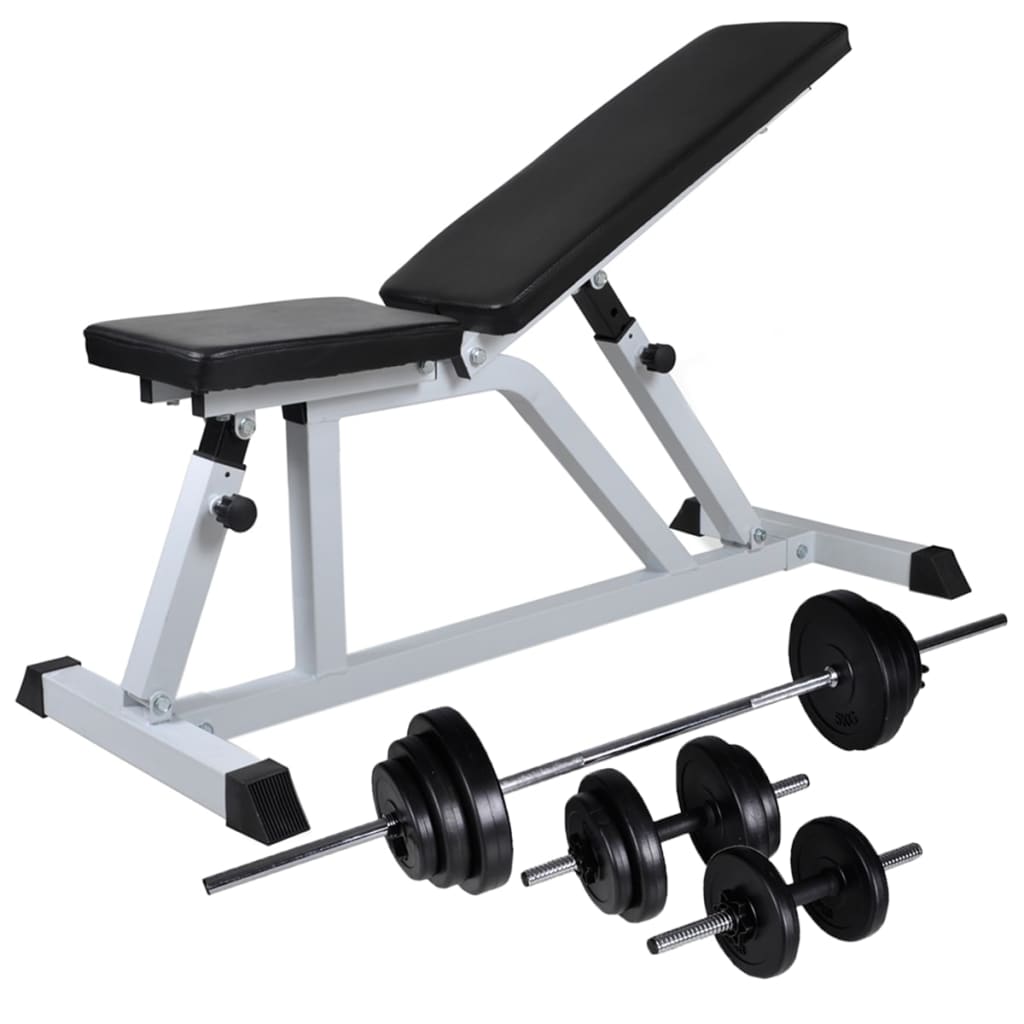 vidaXL Kuntopenkki painotangolla + levy- ja käsipainosarja 30,5 kg