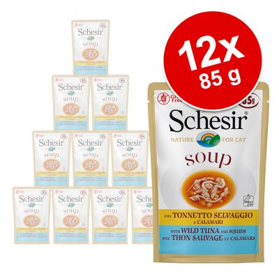 Schesir Cat Soup 12 x 85 g - villi tonnikala & mustekala