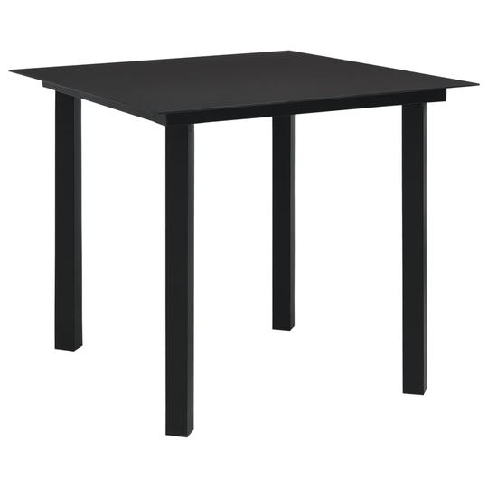 vidaXL Puutarhan ruokapöytä musta 80x80x74 cm teräs ja lasi
