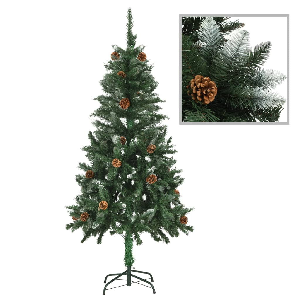 vidaXL Tekojoulukuusi kävyillä ja valkoisella kimalluksella 150 cm