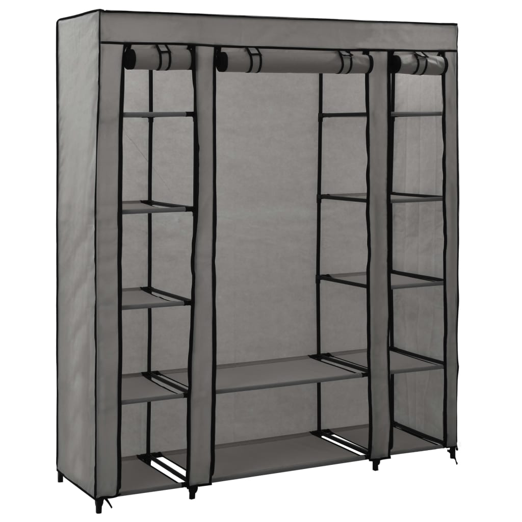 vidaXL Vaatekaappi lokeroilla ja tangoilla kangas 150x45x176 cm harmaa