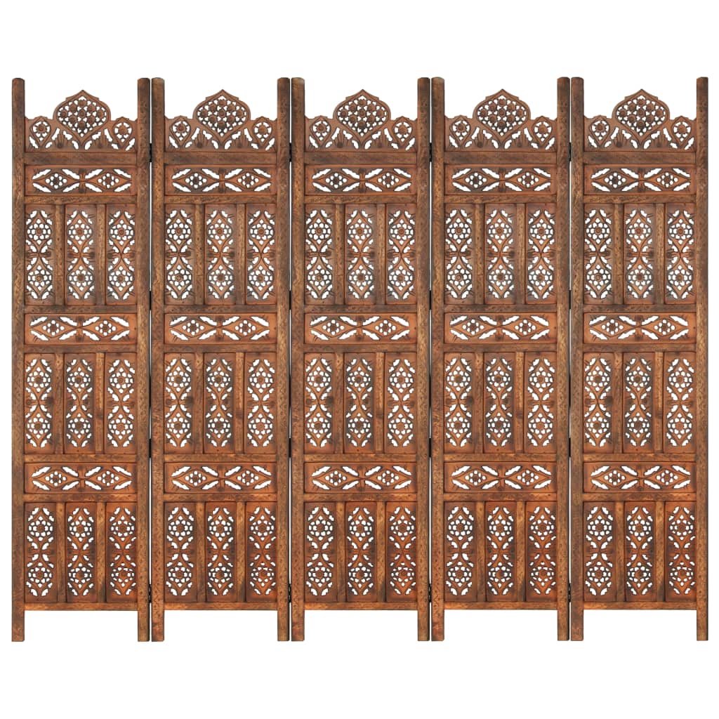vidaXL 5-paneelinen tilanjakaja ruskea 200x165 cm täysi mangopuu