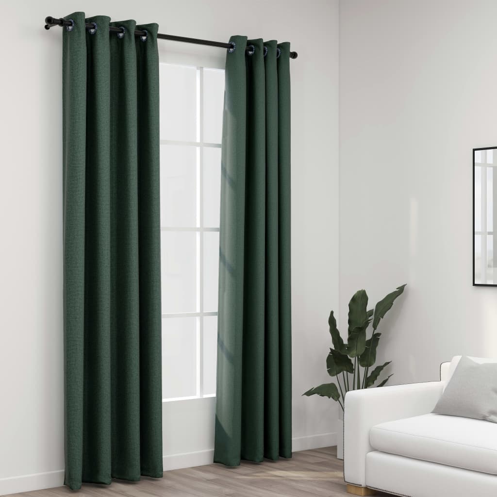 vidaXL Pellavamaiset pimennysverhot renkailla 2 kpl vihreä 140x245 cm