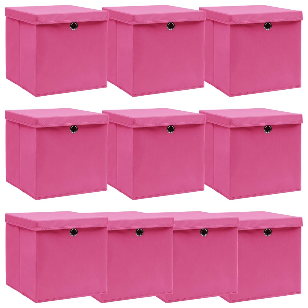 vidaXL Säilytyslaatikot kansilla 10 kpl pinkki 32x32x32 cm kangas