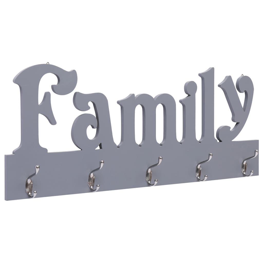 vidaXL Seinälle kiinnitettävä naulakko FAMILY harmaa 74x29,5 cm