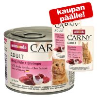 2 x 85 g pussia kaupan päälle! 24 x 200 g Animonda Carny Adult - nauta & sydän