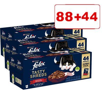 132 x 80 g Latz "Tasty Shreds" -annospussit: 88 + 44 kaupan päälle! - Farm Selection (nauta, kana, ankka, kalkkuna)