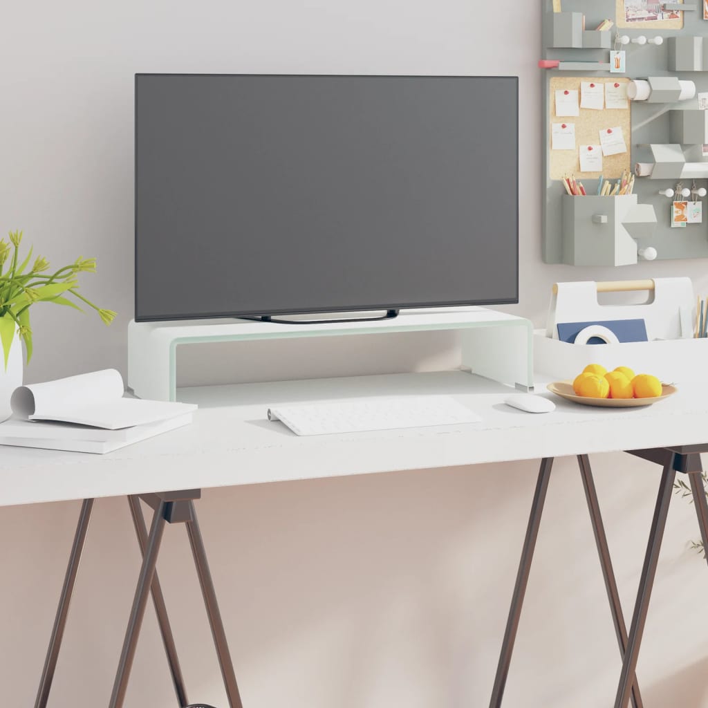vidaXL TV-taso/Näyttöteline Valkoinen Lasi 60x25x11 cm