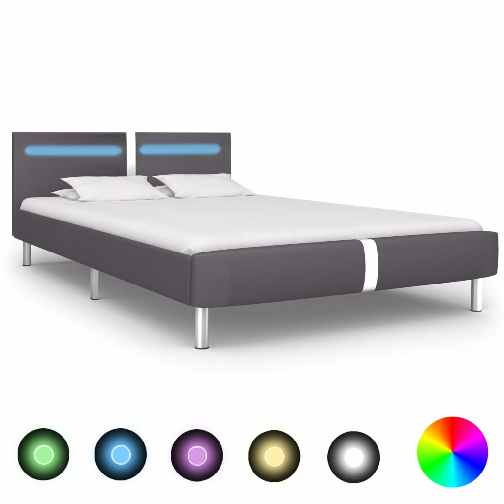 vidaXL Sängynrunko LED-valolla harmaa keinonahka 120x190 cm