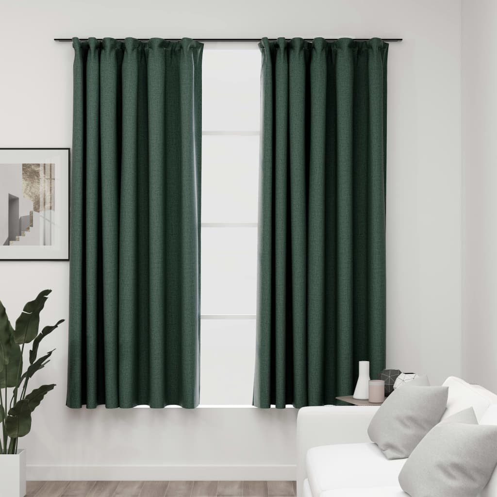 vidaXL Pellavamaiset pimennysverhot koukuilla 2 kpl vihreä 140x175 cm