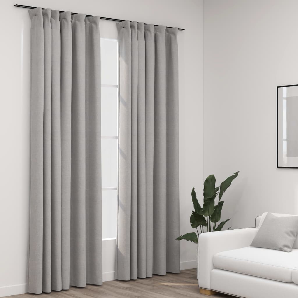 vidaXL Pellavamaiset pimennysverhot koukuilla 2 kpl harmaa 140x225 cm